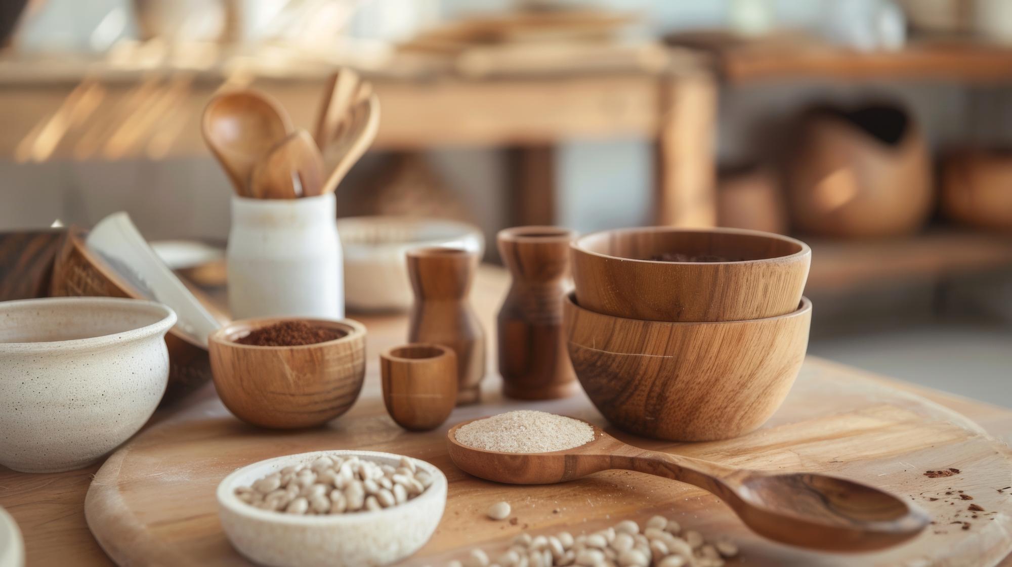 cozy kitchen workspace with utensils and bowls